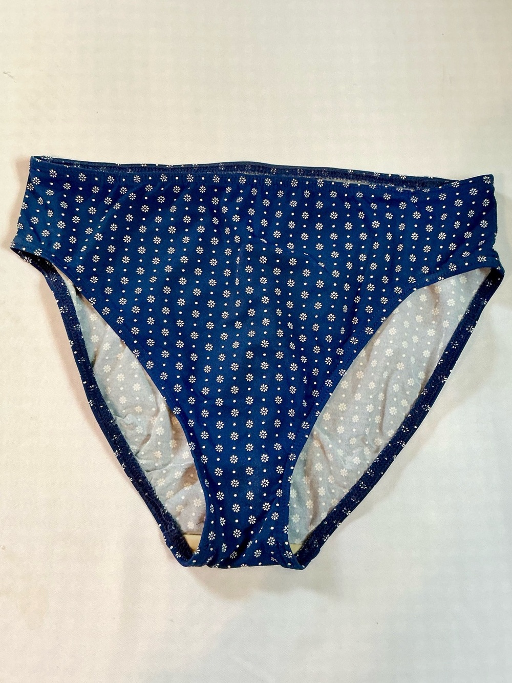 Lands End Navy Micro Flower & Dot Print Swim Bikini Bottom Women’s Size 10